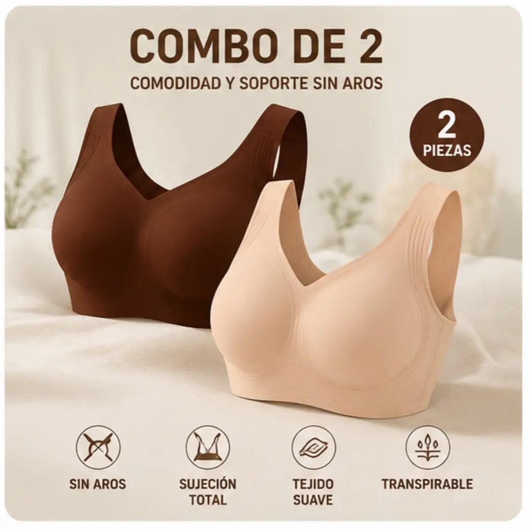 【Juego de 2 piezas】Sujetador sin aros para mujer de tallas grandes | Sujeción completa, cómodo y transpirable | Efecto lifting | Tallas S-4XL (Adecuado para un peso de 35 a 105 kg)