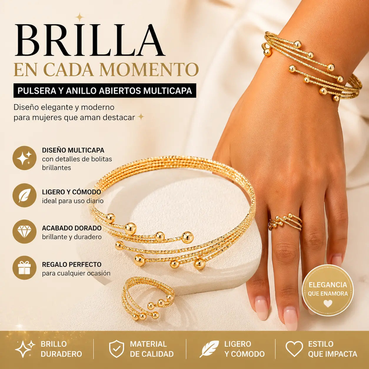 ✨ Juego de pulseras envolventes brillantes – Aleación – Diseño en capas y ajustable para mujer