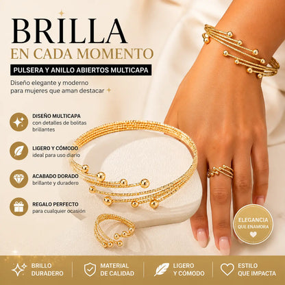 ✨ Juego de pulseras envolventes brillantes – Aleación – Diseño en capas y ajustable para mujer