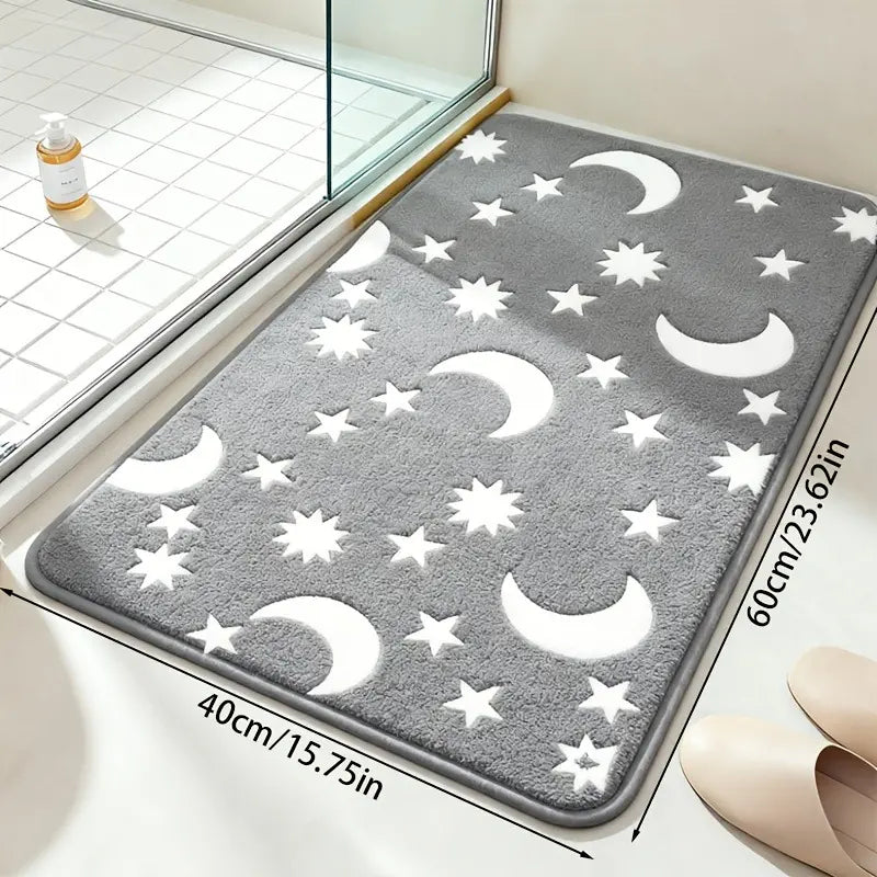 🌙 Juego de baño con diseños de luna y estrellas que brilla en la oscuridad – Alfombrilla de baño antideslizante 🌙