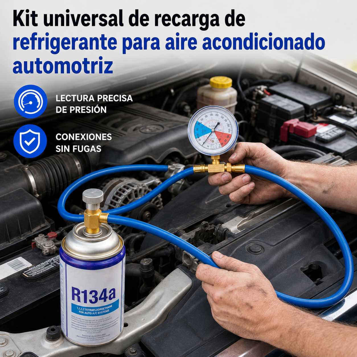 🔧❄️ Manguera de recarga de refrigerante AC R134a con manómetro – Antifugas, fácil de leer y compatible con coches, camiones o aire acondicionado doméstico – Recarga DIY segura 🚗