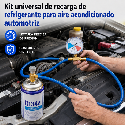 🔧❄️ Manguera de recarga de refrigerante AC R134a con manómetro – Antifugas, fácil de leer y compatible con coches, camiones o aire acondicionado doméstico – Recarga DIY segura 🚗
