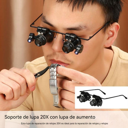 💡👓Gafas de reparación montadas en la cabeza con luces LED, que ofrecen un aumento de alta definición de 20x.