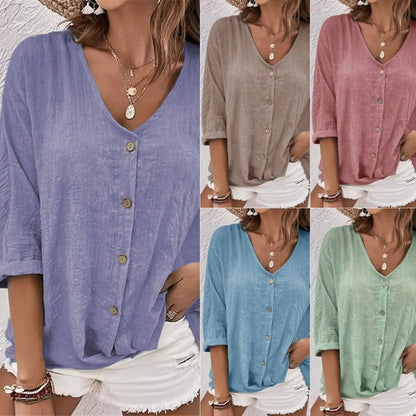 50%OFF🔥【S-5XL】Camisa casual suelta con cuello en V para mujer
