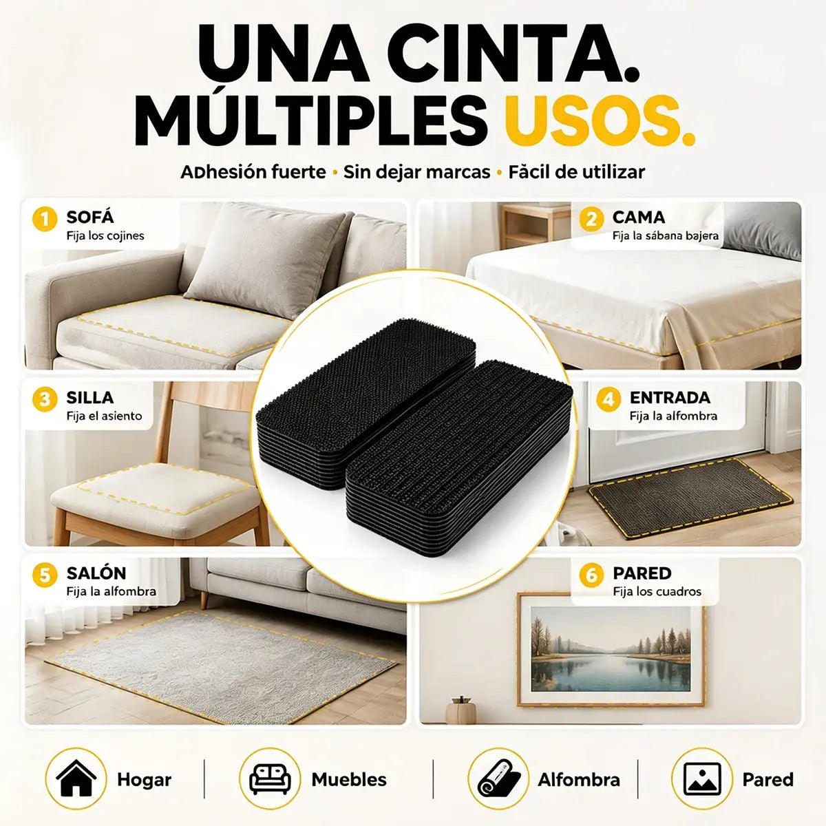 （50 pares）🛋️ Cinta de Velcro Adhesiva de Alta Resistencia – Fijación Antideslizante para Sofás, Alfombras, Cojines y Alfombrillas | Sin Taladros y Fácil de Instalar