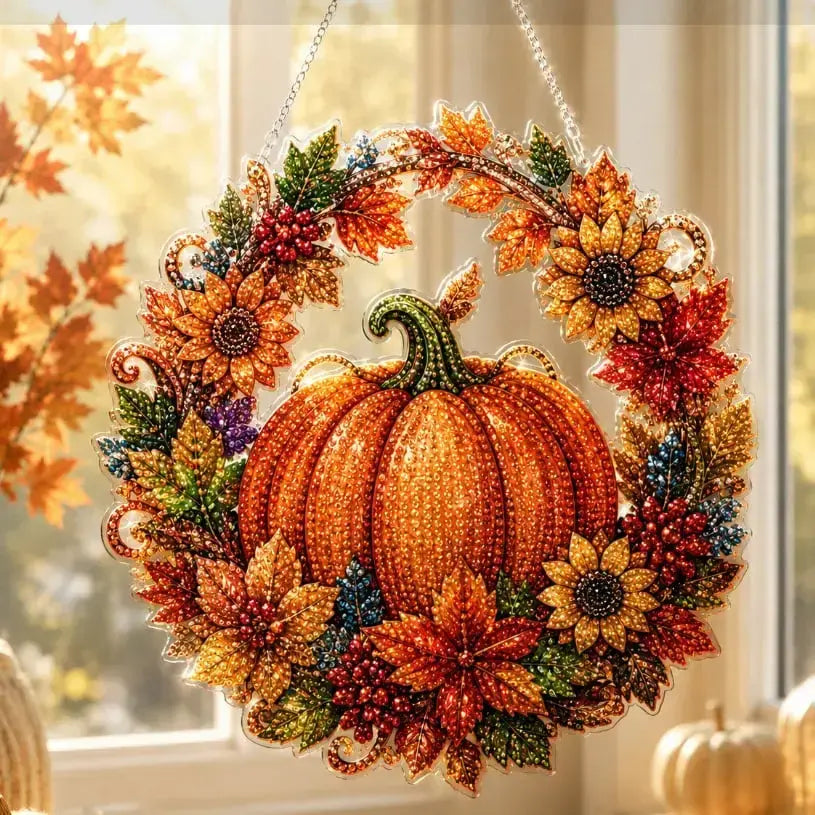 🔥¡OFERTA ESPECIAL: 50% DE DESCUENTO!✨⚡ ¡Más de 50.000 unidades vendidas! 🎁🍂 Decoración colgante de otoño: Kit completo de *diamond painting* (pintura con diamantes) de corona de calabaza.