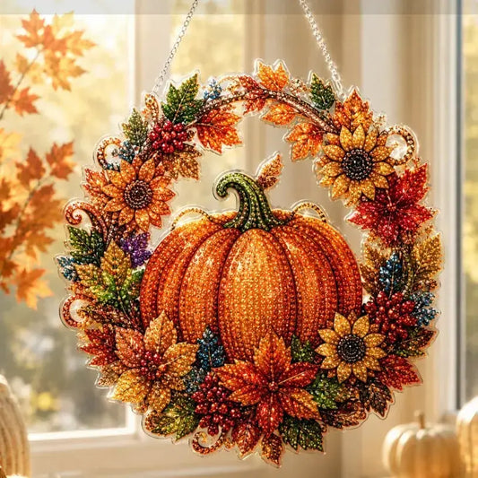 🔥¡OFERTA ESPECIAL: 50% DE DESCUENTO!✨⚡ ¡Más de 50.000 unidades vendidas! 🎁🍂 Decoración colgante de otoño: Kit completo de *diamond painting* (pintura con diamantes) de corona de calabaza.