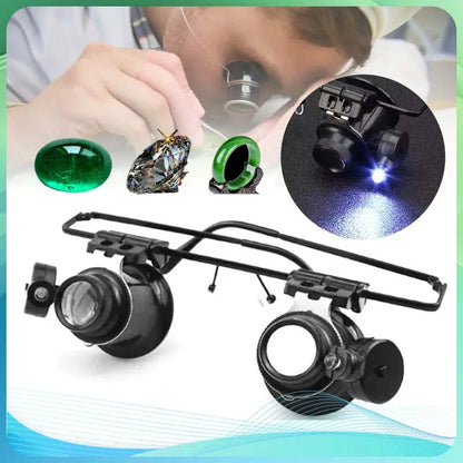 💡👓Gafas de reparación montadas en la cabeza con luces LED, que ofrecen un aumento de alta definición de 20x.