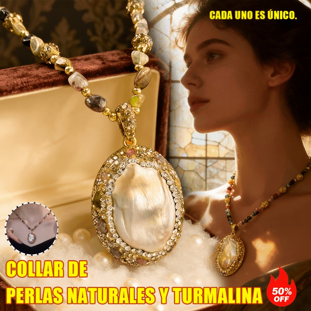 🏆🏆Collar barroco natural de perlas y turmalina