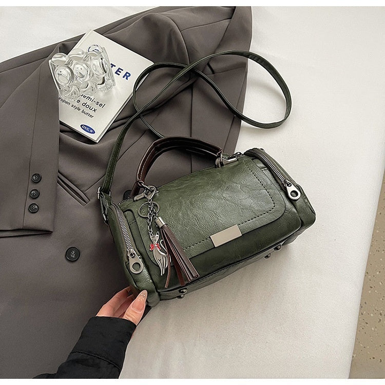 Bolso bandolera para mujer con diseño de borlas de estilo retro y patchwork de color liso, 2026