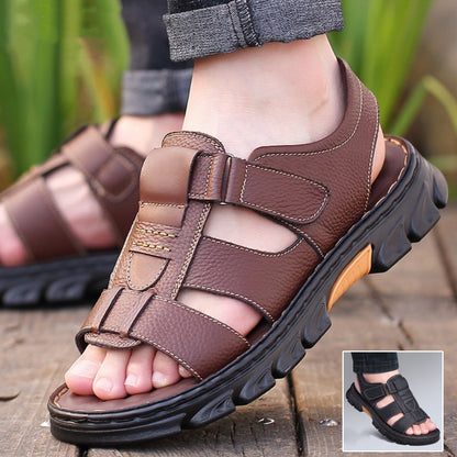 🔥👟[Tamaño 38 ~ 44] Sandalias de playa antideslizantes de cuero suave hechas a mano para hombres