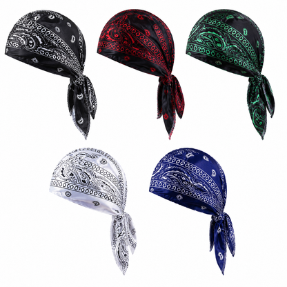 🏝【Conjunto económico de 5 piezas】Conjunto de gorro y pañuelo para la cabeza con estampado refrescante, hecho de seda transpirable.