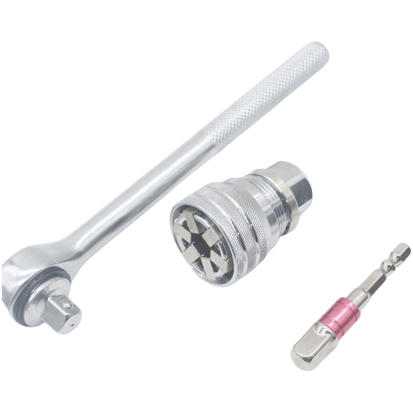 [Juego de 3 piezas] Llave de carraca de 3/8" y vaso universal ajustable multifuncional (10–19 mm)