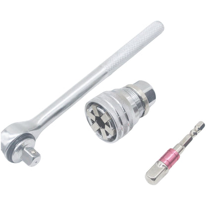 [Juego de 3 piezas] Llave de carraca de 3/8" y vaso universal ajustable multifuncional (10–19 mm)