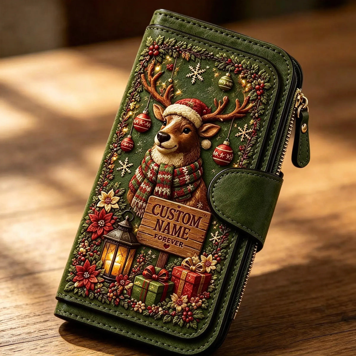 💰💰Cartera personalizada con diseño navideño en relieve