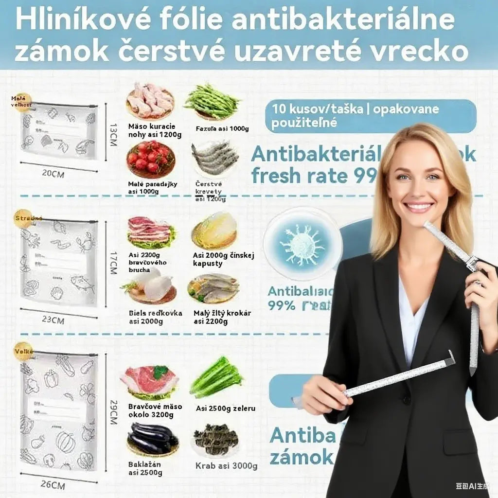 🥩【30 kusov】Vrecko z hliníkovej fólie potravinárskej kvality so zipsom na zachovanie čerstvosti, vhodné do domácej chladničky