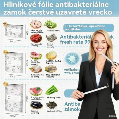 🥩【30 kusov】Vrecko z hliníkovej fólie potravinárskej kvality so zipsom na zachovanie čerstvosti, vhodné do domácej chladničky