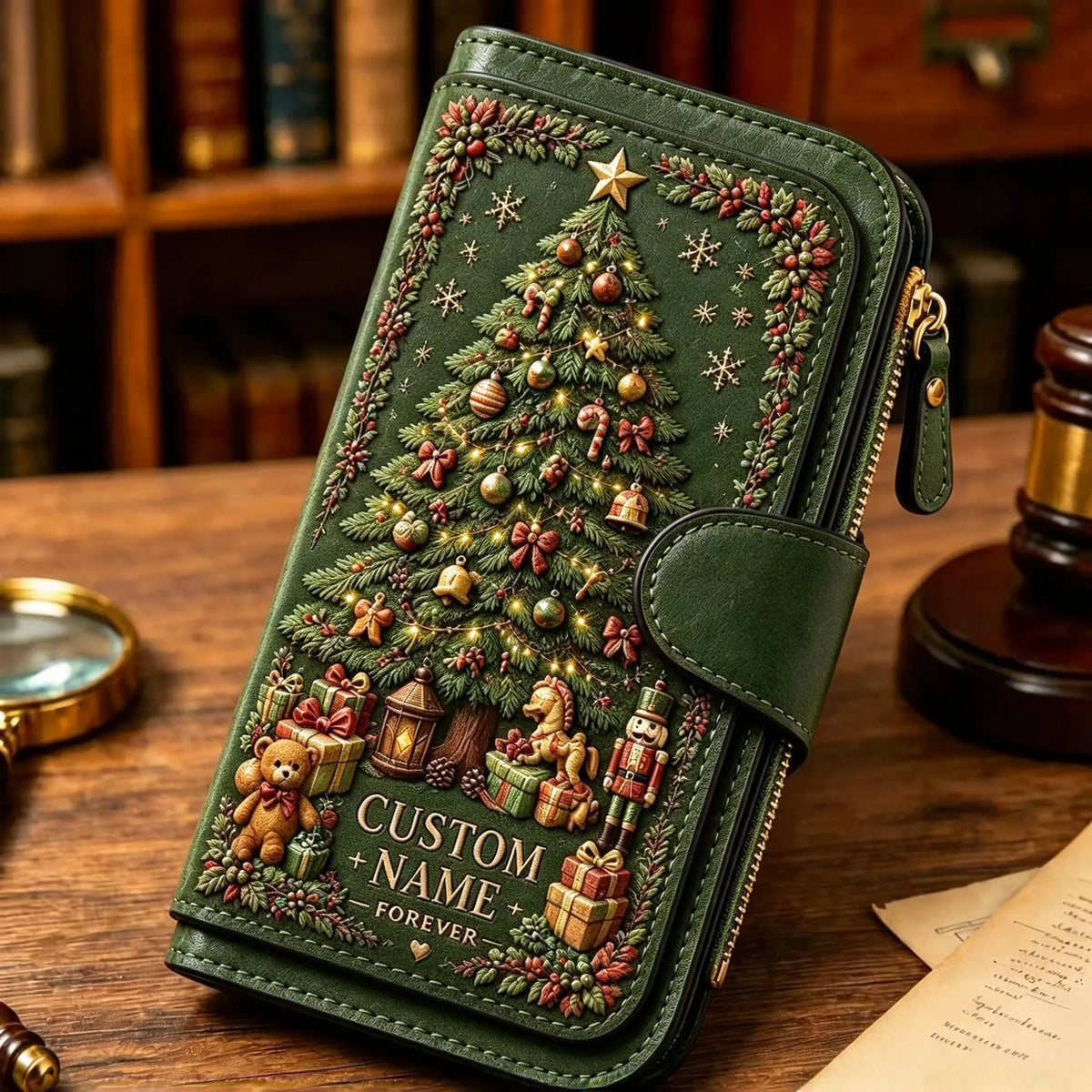 💰💰Cartera personalizada con diseño navideño en relieve