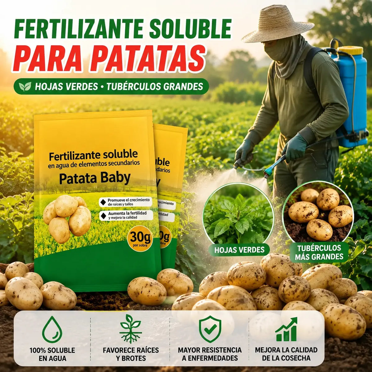 【20 bolsas】Este fertilizante en polvo soluble en agua para patatas, de alta eficacia, favorece el crecimiento de los tubérculos y aumenta el rendimiento.