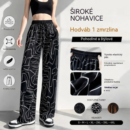🔥【40 – 100 kg】Voľné nohavice s vysokým pásom z materiálu „ice silk“ – jar/leto 2026