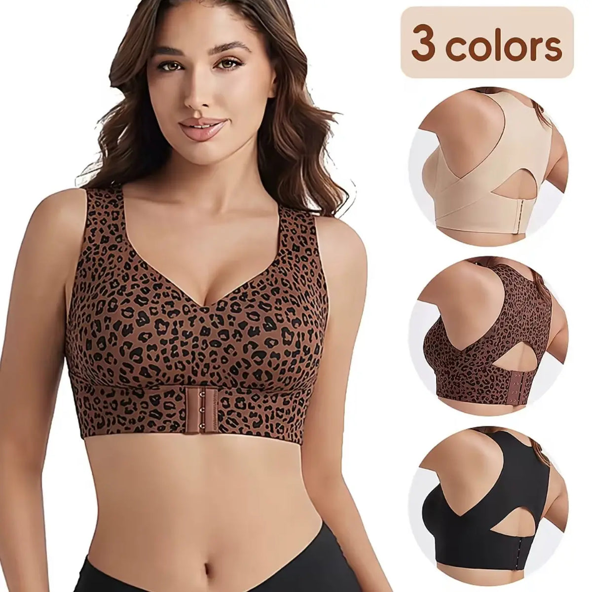 【 3 piezas】【S-2XL】Nuevo sujetador push-up sin aros con cierre frontal, espalda de sujeción, tirantes anchos para corregir la postura y alta elasticidad.-【40-90kg】