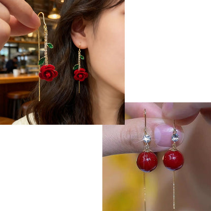 🔥Compra 1 y llévate 1 gratis🔥💞Pendientes de rosa roja con tallo de cristal