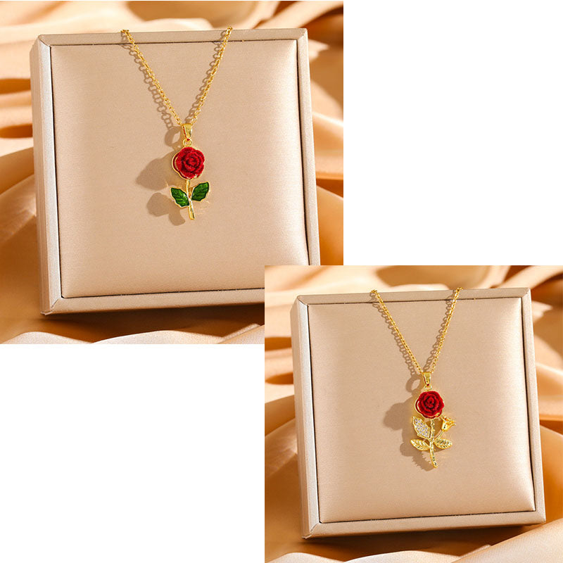 🔥Compra 1 y llévate 1 gratis🔥🌹💎 Collar con colgante de rosa para mujer