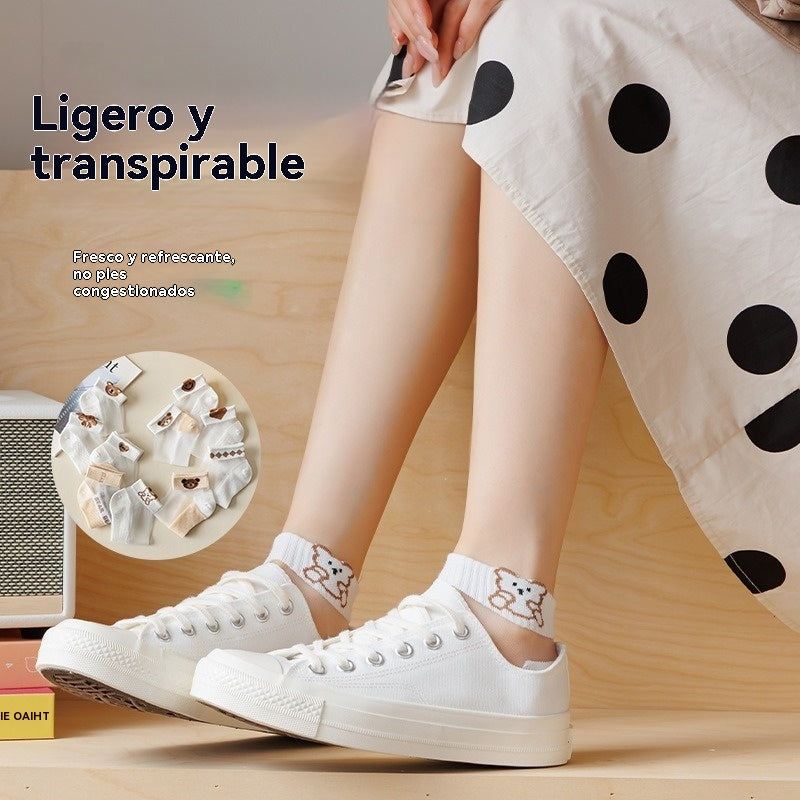 🧦Paquete de 10🧦✨ Calcetines de moda ultrafinos de verano, nuevos, hechos de seda helada, refrescantes, transpirables y que no obstruyen.
