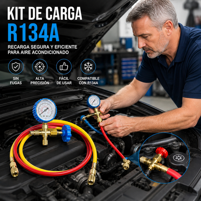 🔧❄️ Manguera de recarga de refrigerante AC R134a con manómetro – Antifugas, fácil de leer y compatible con coches, camiones o aire acondicionado doméstico – Recarga DIY segura 🚗