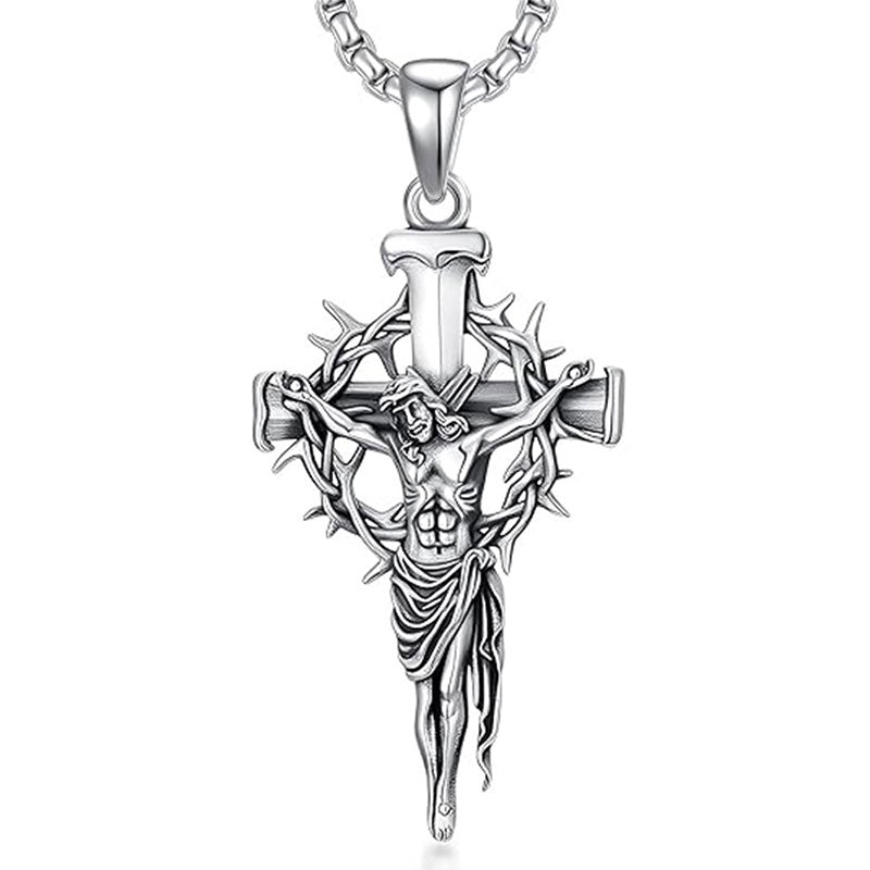 🔥Collar con colgante de cruz y halo de espinas