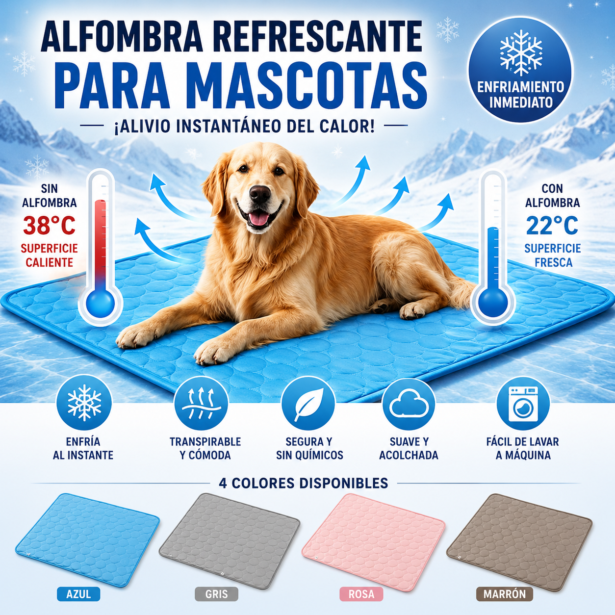 📢 ¡50 % de descuento 🔥! Alfombrilla refrescante para mascotas (no requiere llenado de agua) 🧊 — Fabricada en tejido Oxford transpirable; apta para todo tipo de camas o jaulas para mascotas.