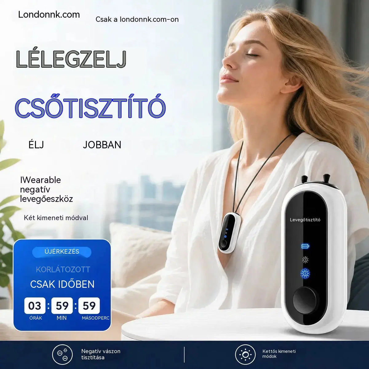 🌬️✨ Hordozható negatívionos légtisztító: friss levegő, bárhová is mész! 🍃💪