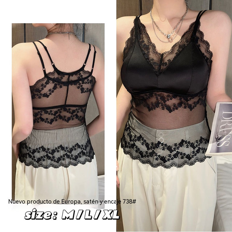 【42-88 kg】Nuevo sujetador camisero de una pieza de encaje francés sin espalda con copas incorporadas para mayor sujeción y realce.