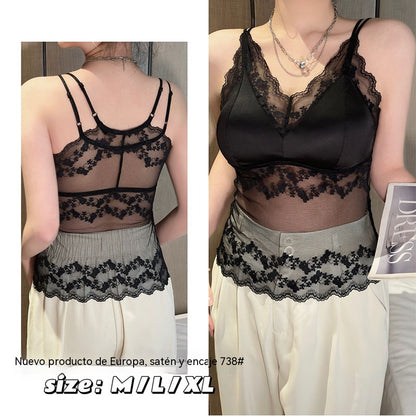 【42-88 kg】Nuevo sujetador camisero de una pieza de encaje francés sin espalda con copas incorporadas para mayor sujeción y realce.