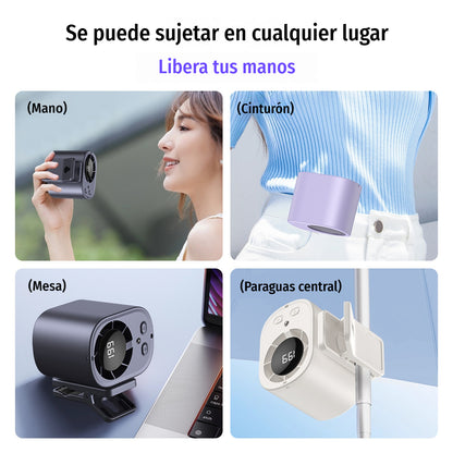 Mini ventilador portátil con motor sin escobillas de alta velocidad.