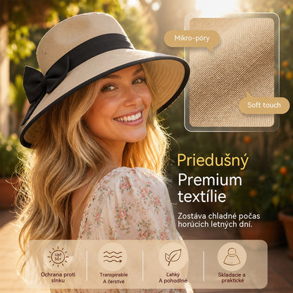 🌞📢 Zľava 50 %! 👒 Dámsky klobúk so širokým okrajom a mašľou: Ľahký, priedušný a s UV ochranou 🌸