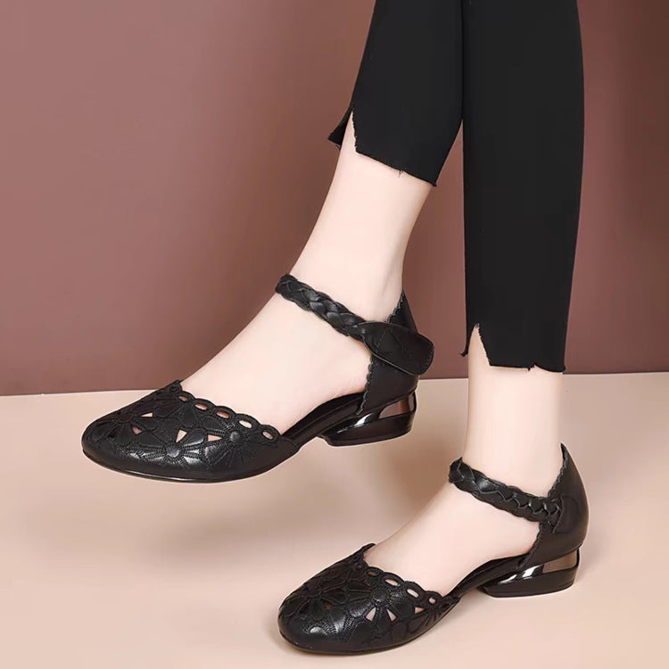 💞【35~41】Nuevas sandalias retro de piel para mujer con tacón grueso.