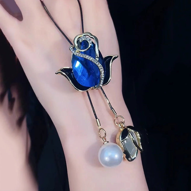 [2 piezas 23 euros]Collar largo de tulipán con ojo de gato, cadena para suéter, accesorios de ropa