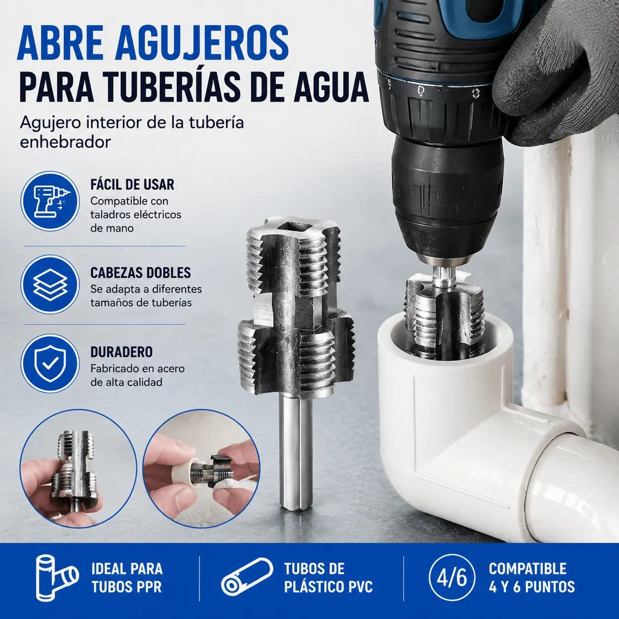 【Juego de herramientas para abrir roscas internas + orificios de roscas externas】 Accesorio de Roscado para Tuberías de Agua