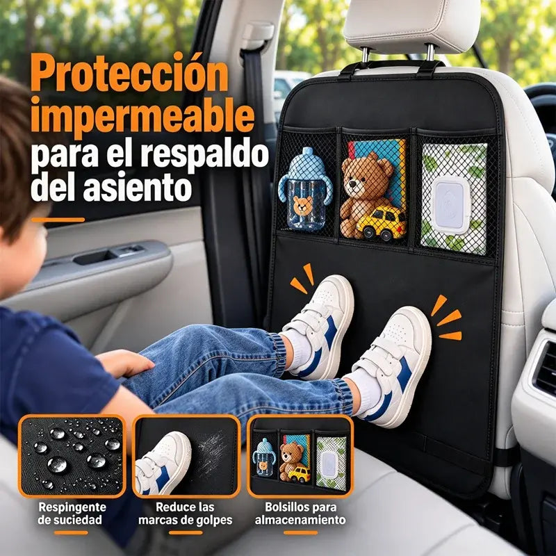 ⏳Oferta por tiempo limitado⏰ Organizador para el respaldo del asiento del coche con bolsillos de almacenamiento y protector contra patadas — Gran capacidad, ahorra espacio, tejido Oxford resistente 🚗
