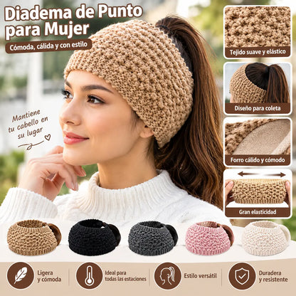 【Juego de 5 piezas】Diadema elástica ancha de lana cálida tejida a mano para otoño e invierno, adecuada para yoga y correr