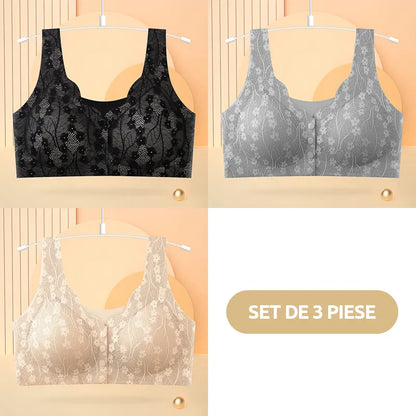 😍【Pack de 3 unidades】Sujetador sin aros para mujer con botones en la parte delantera ❤️【40-100 kg】