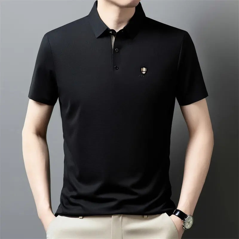 【M-4XL】Verano 2026 Nuevo polo casual con solapa de media manga de seda helada