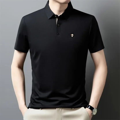 【M-4XL】Verano 2026 Nuevo polo casual con solapa de media manga de seda helada