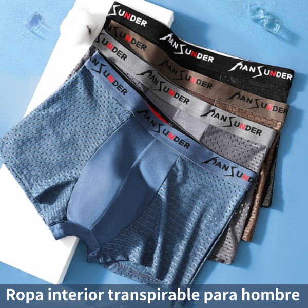 🔥【8 piezas】🧊Calzoncillos bóxer cómodos de seda helada de malla transpirable para hombre