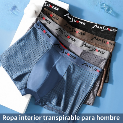 🔥【8 piezas】🧊Calzoncillos bóxer cómodos de seda helada de malla transpirable para hombre