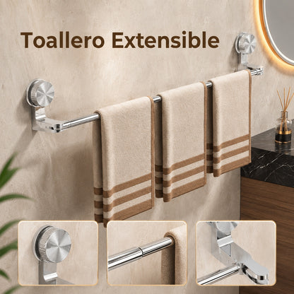 【30-130cm】Diseño ligero y sin perforaciones —Toallero retráctil con ventosa