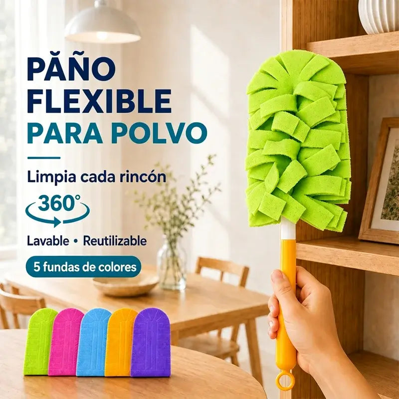 🧹✨ Plumero de Microfibra 360° con Cabezal Giratorio — Limpieza en Seco y Húmedo para Polvo, Pelos y Suciedad