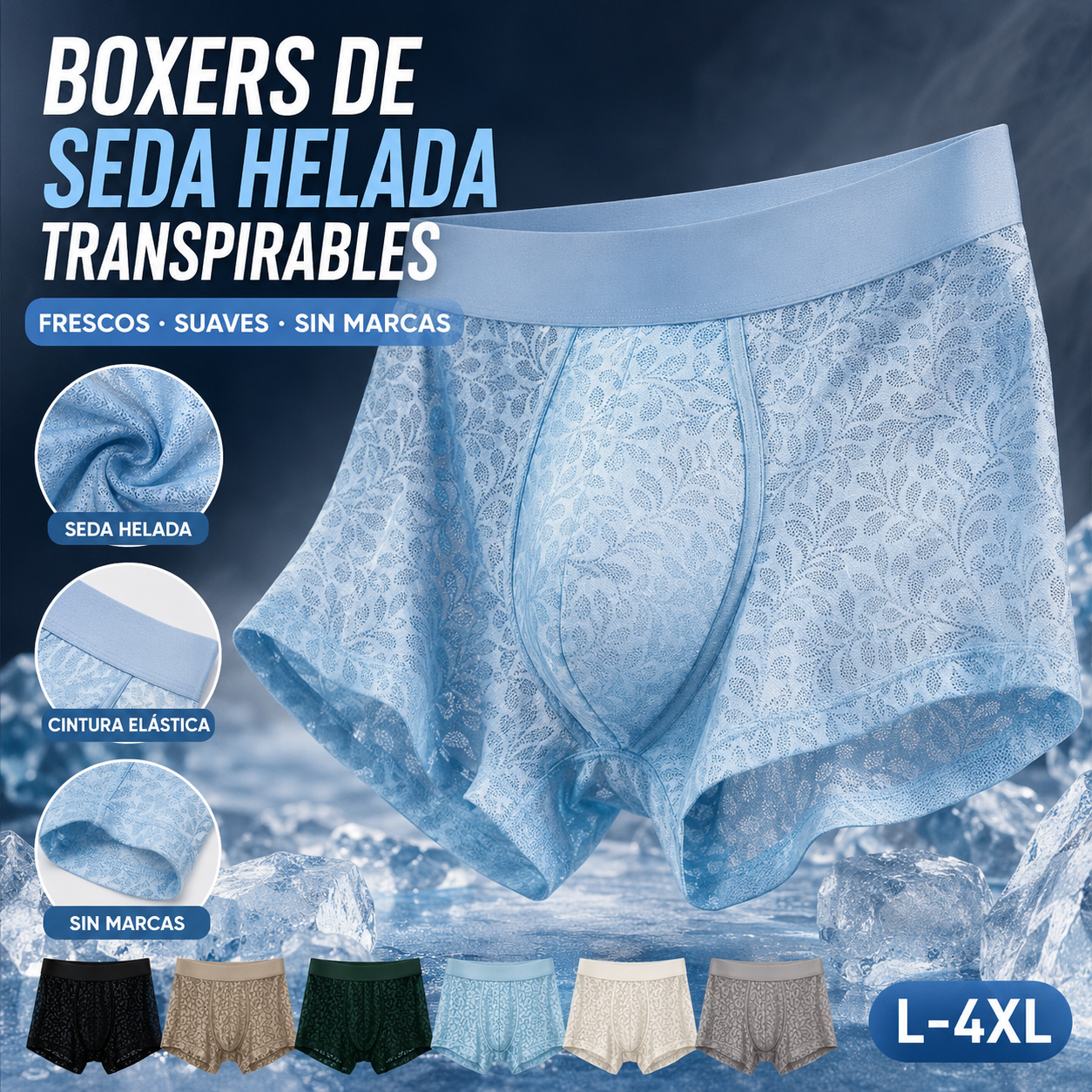 【L-4XL】Ropa interior de malla de seda helada para hombre, tallas grandes, transpirable.-【55-100kg】
