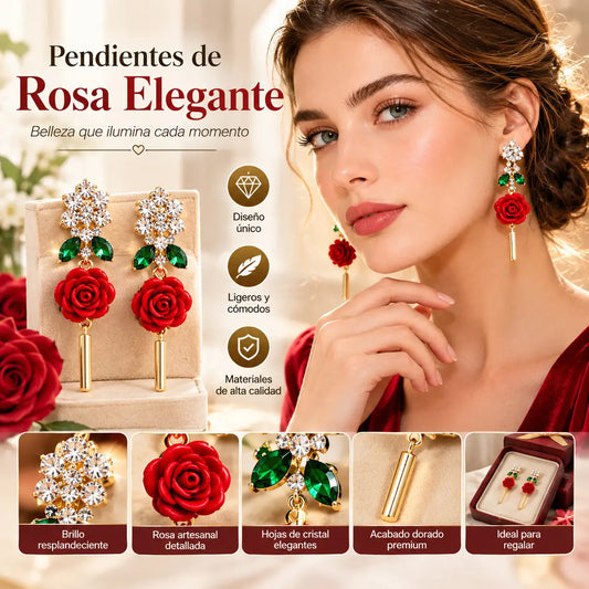 🌟【1 pares】🌹Pendientes de rosa roja con tallo de cristal